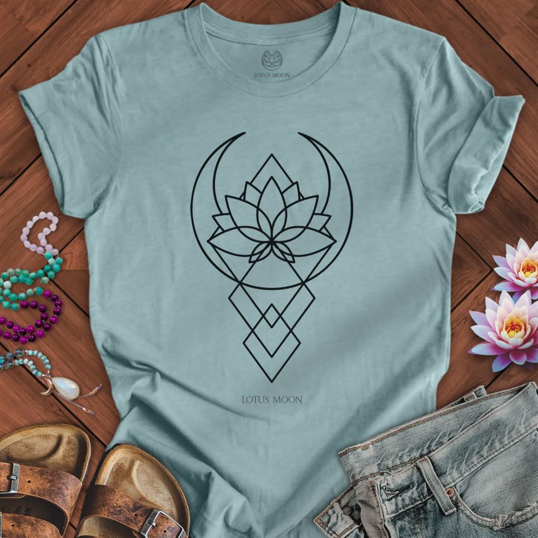 Geometric Lotus Moon Tee Heather Blue Lagoon