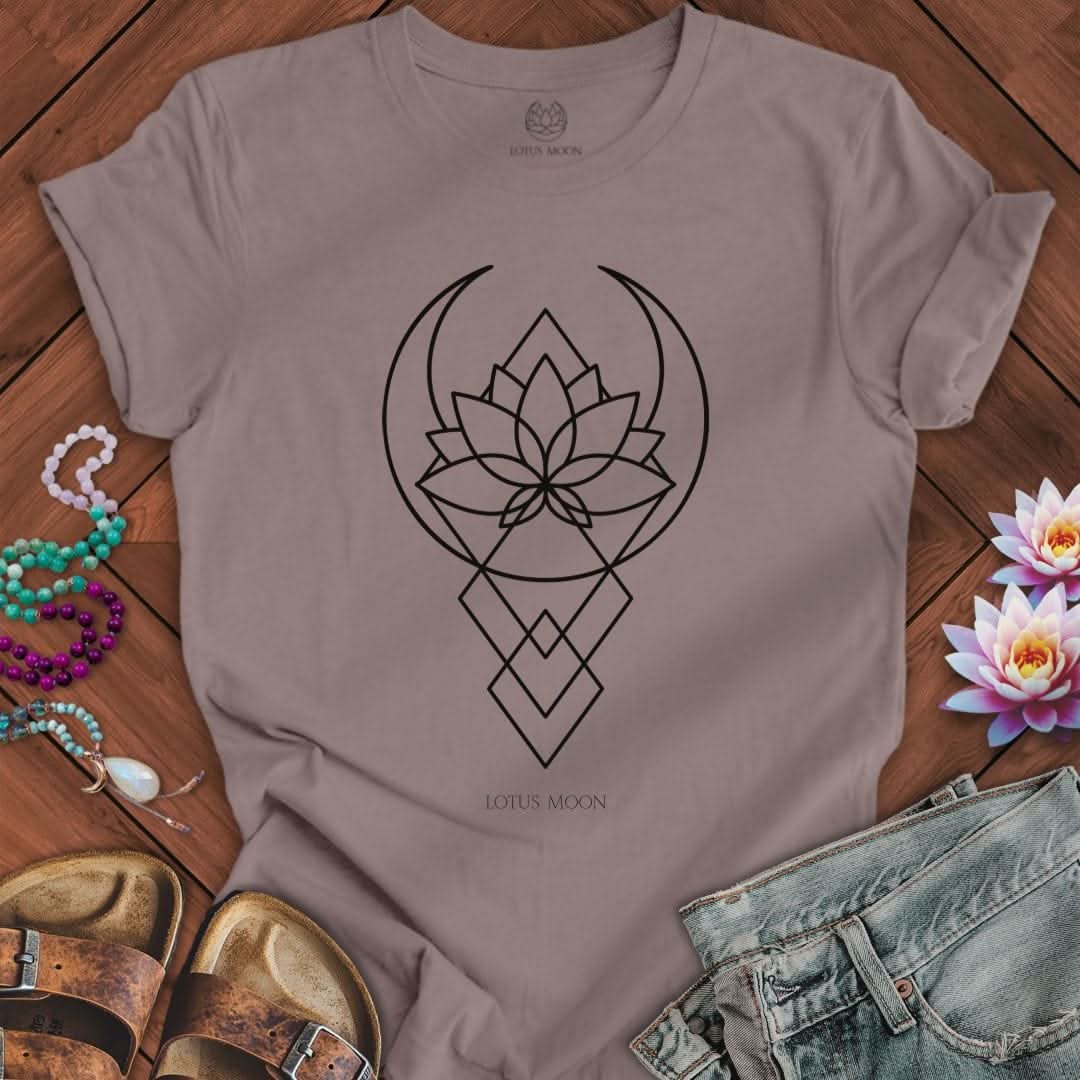 Geometric Lotus Moon Tee Pebble Brown