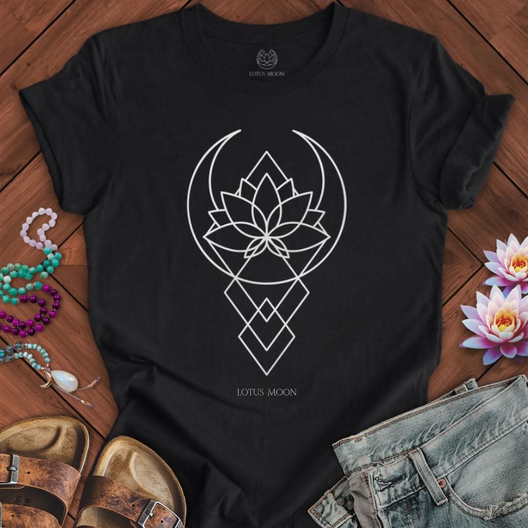 Geometric Lotus Moon Tee Solid Black Blend