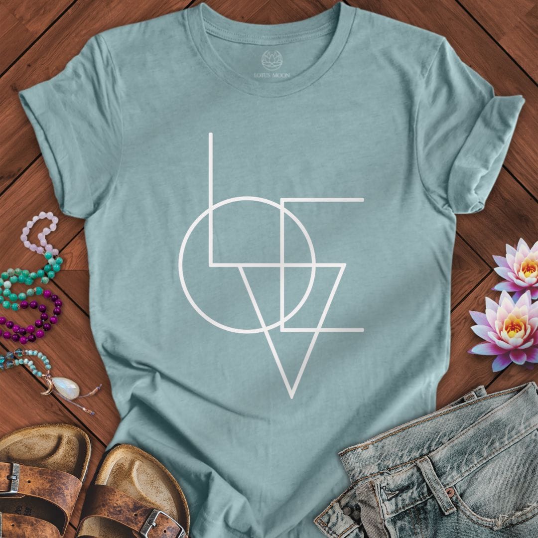 Geometric Love Tee Heather Blue Lagoon
