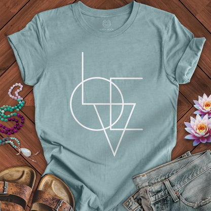 Geometric Love Tee Heather Blue Lagoon