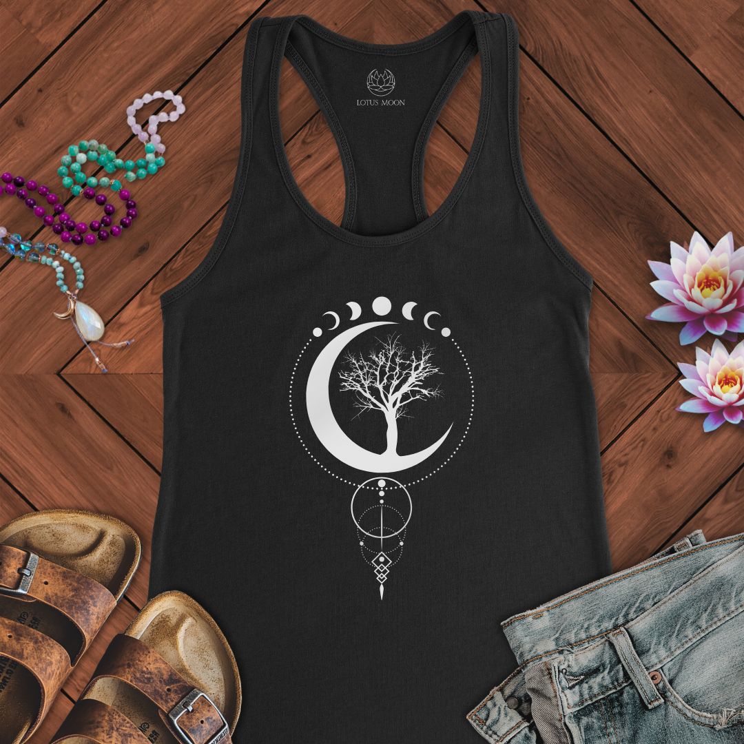 Geometric Sacred Tree Of Life Tank Solid Black