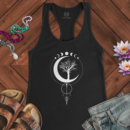 Geometric Sacred Tree Of Life Tank Solid Black