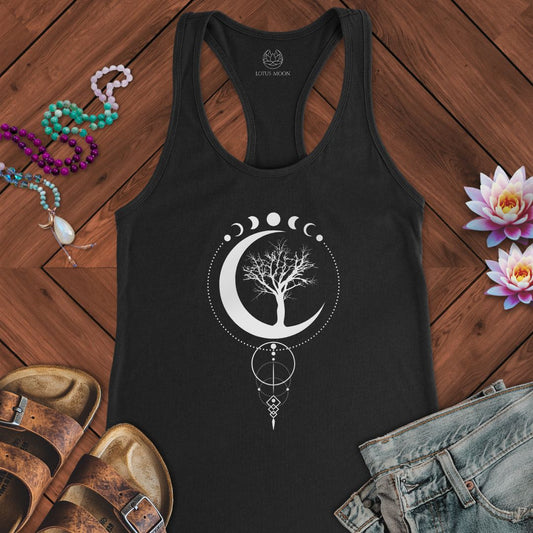 Geometric Sacred Tree Of Life Tank Solid Black
