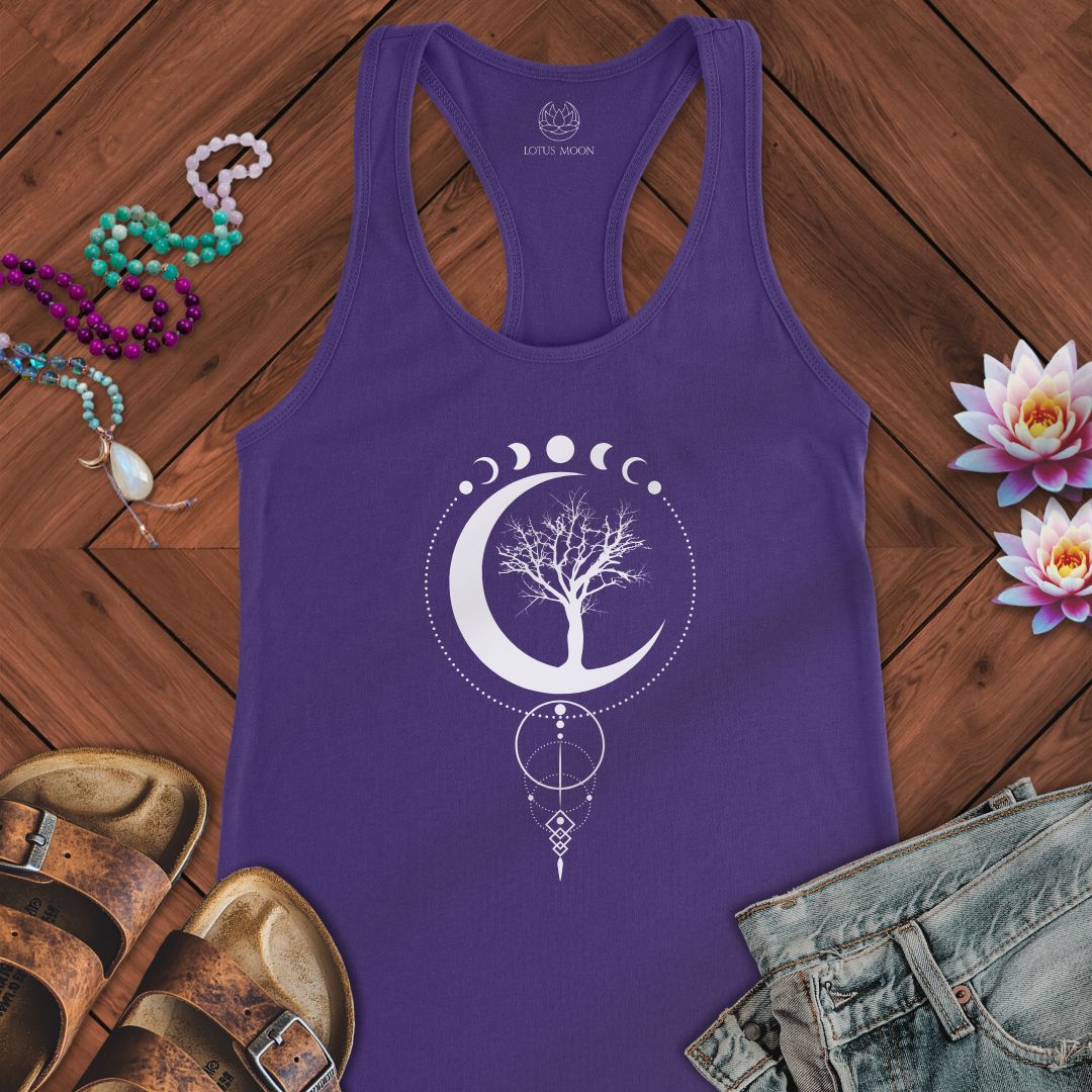 Geometric Sacred Tree Of Life Tank Solid Purple Rush