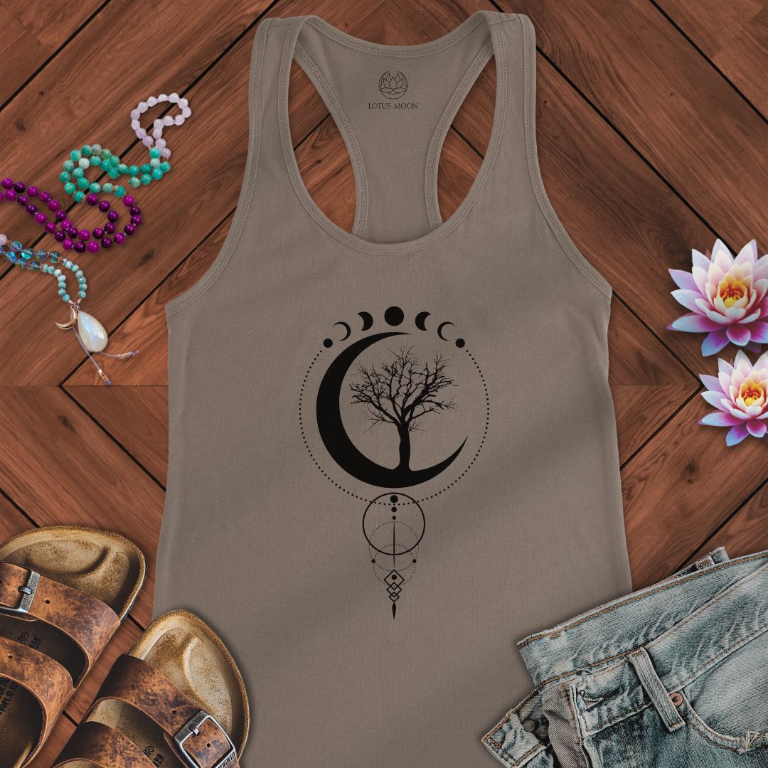 Geometric Sacred Tree Of Life Tank Solid Warm Gray