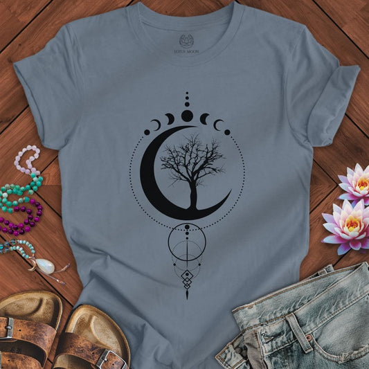 Geometric Sacred Tree of Life Tee Steel Blue