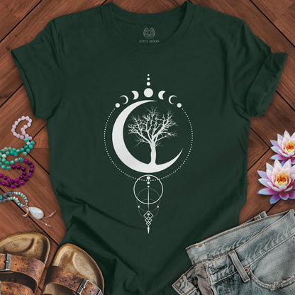 Geometric Sacred Tree of Life White Tee Forest