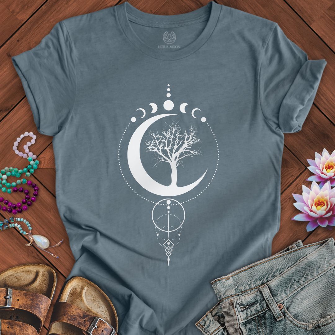 Geometric Sacred Tree of Life White Tee Heather Slate