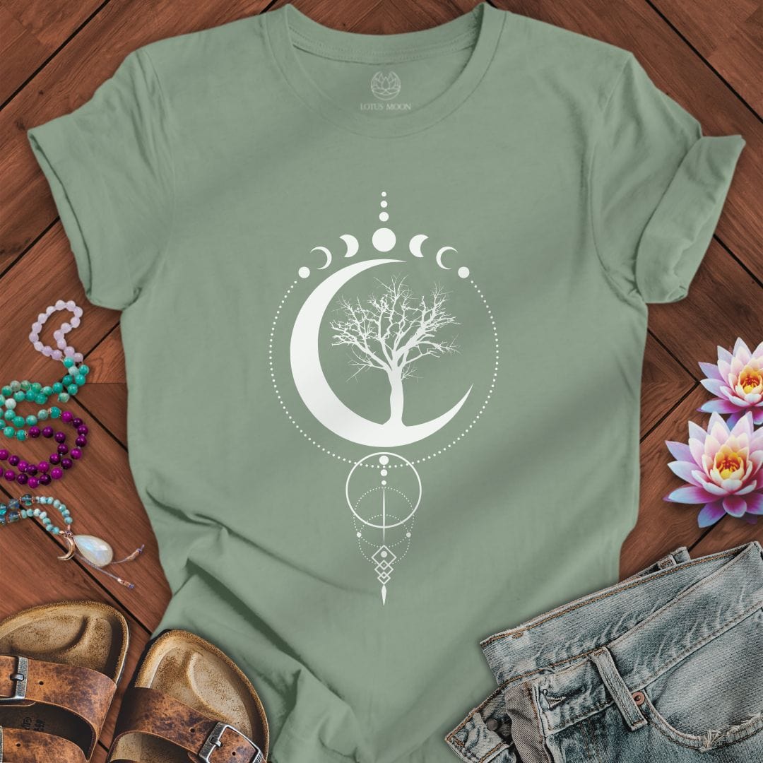 Geometric Sacred Tree of Life White Tee Sage