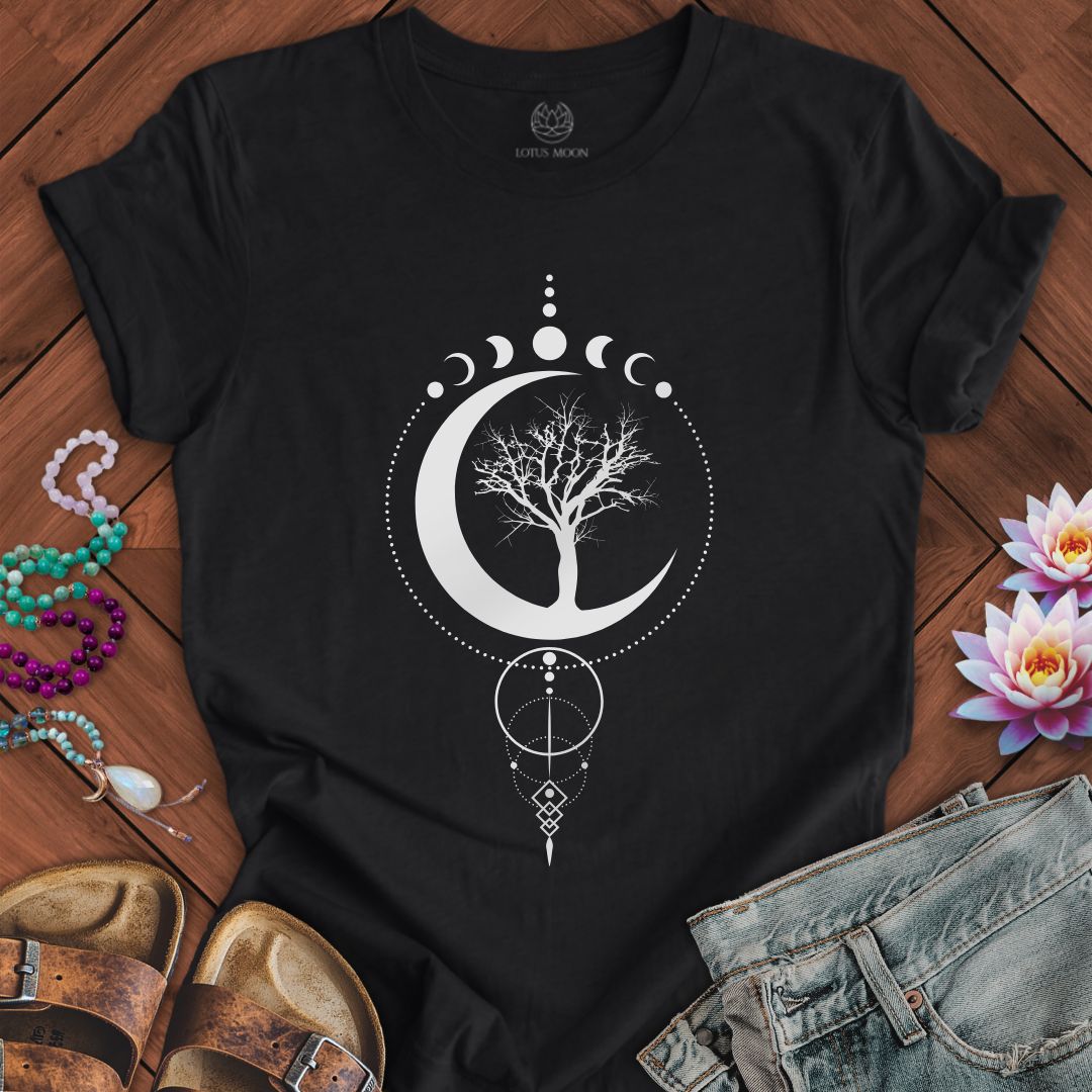 Geometric Sacred Tree of Life White Tee Solid Black Blend