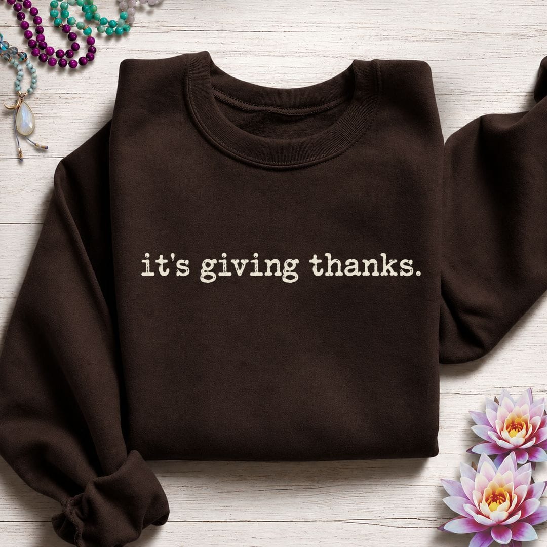 Printify Sweatshirt Giving Thanks Sweatshirt Dark Chocolate / S