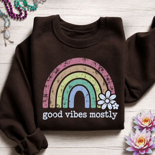 Good Vibes Mostly Sweatshirt Dark Chocolate