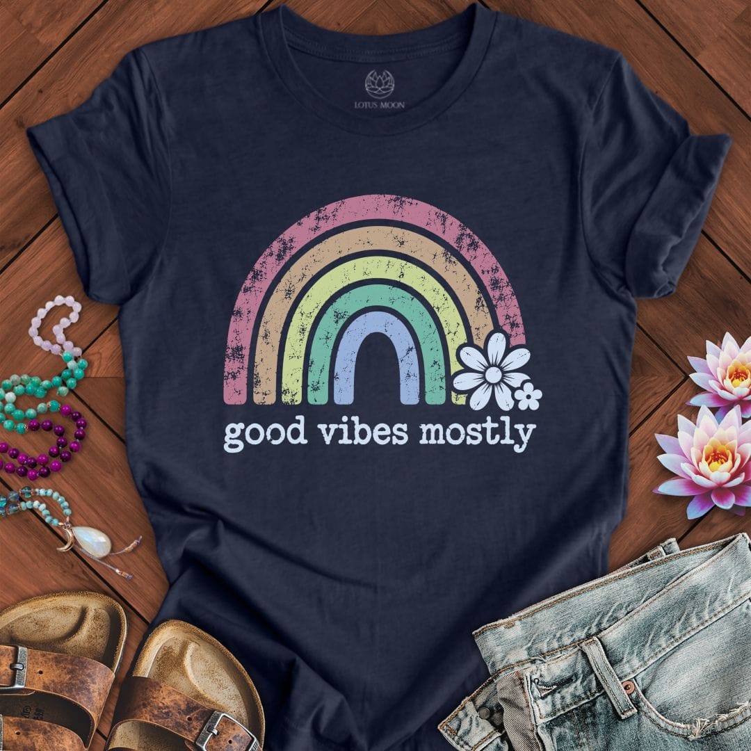 Good Vibes Mostly Tee Heather Midnight Navy
