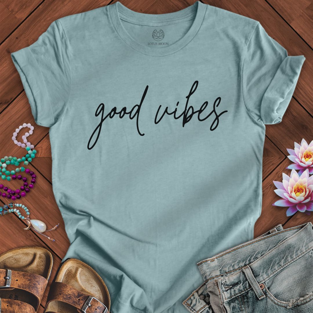 Good Vibes Tee Heather Blue Lagoon