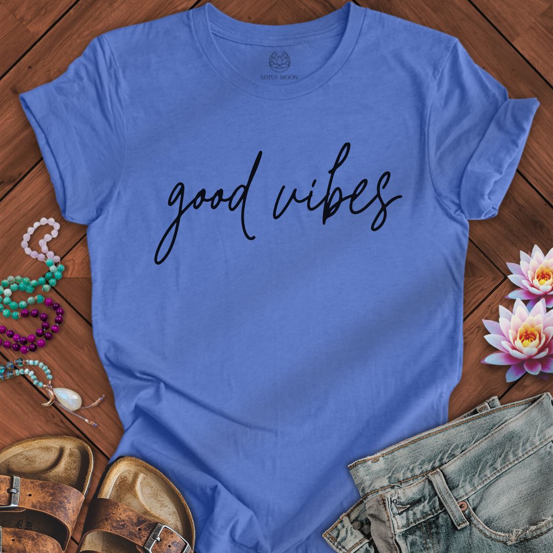 Good Vibes Tee Heather Columbia Blue