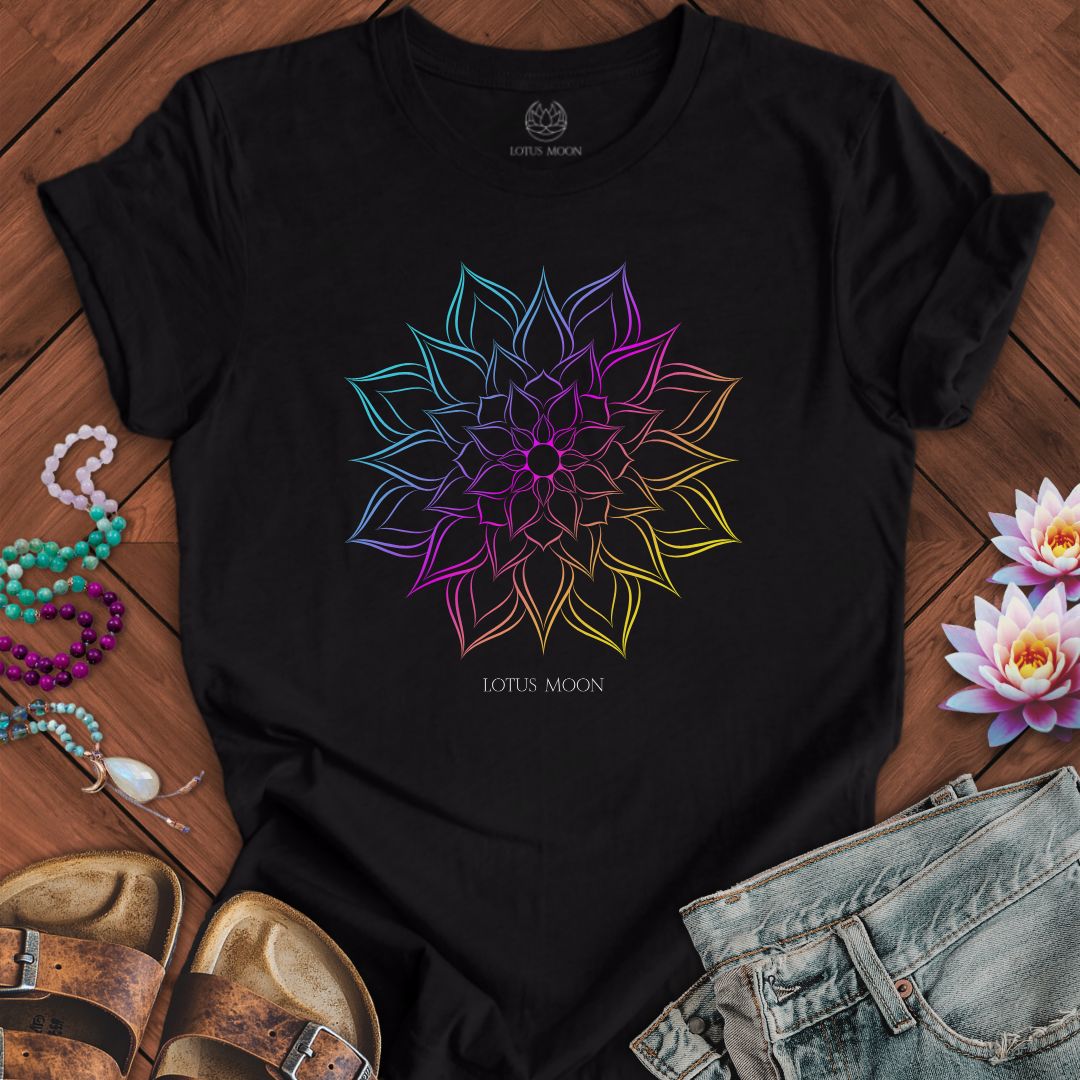 Gradient Flower Mandala Tee Solid Black Blend