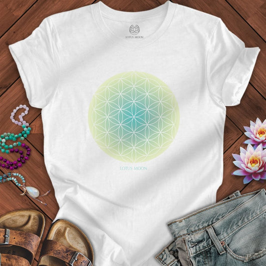 Green Flower of Life Tee Solid White Blend