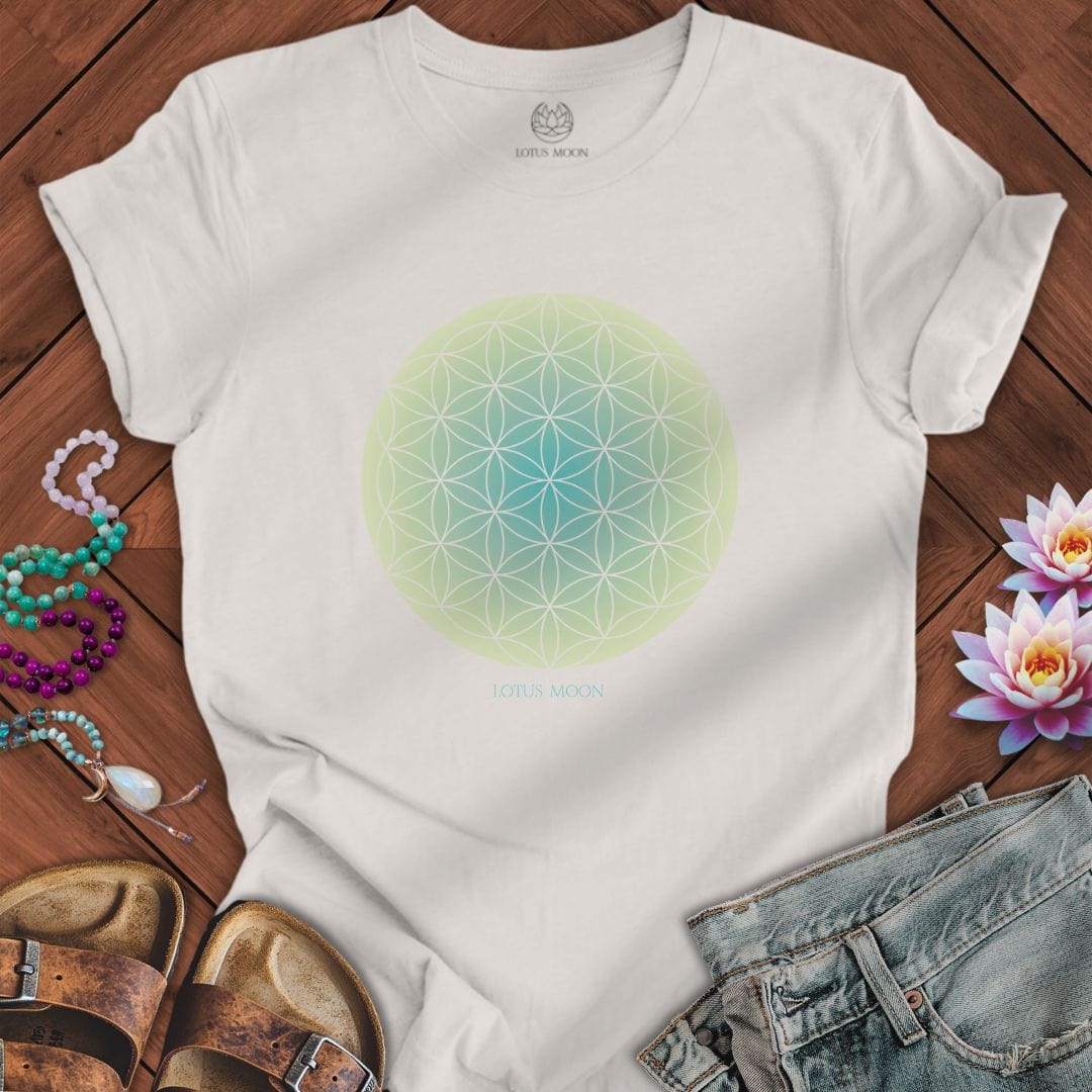 Green Flower of Life Tee Vintage White