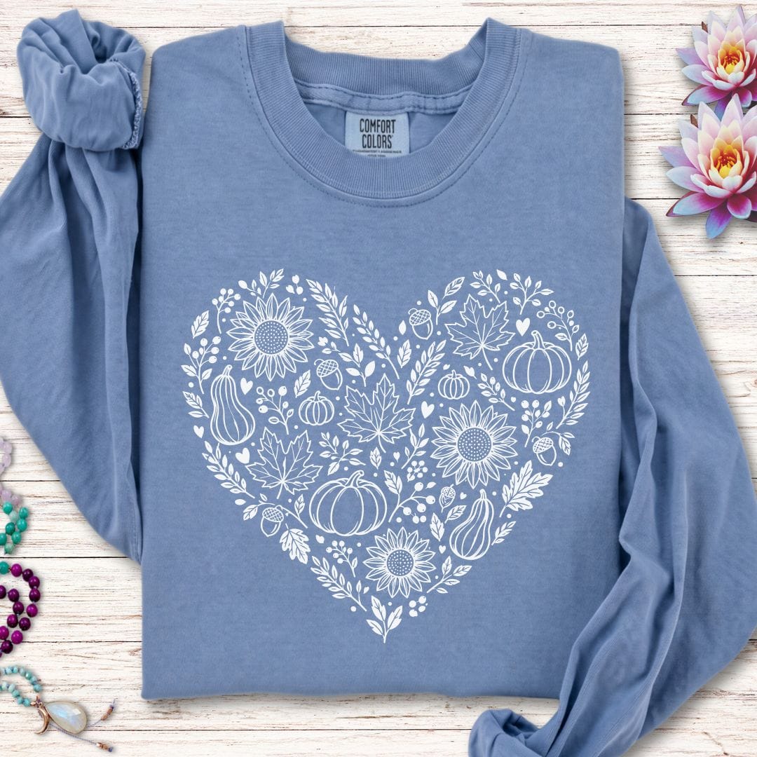 Printify Long-sleeve Harvest Heart Long Sleeve Tee Blue Jean / S