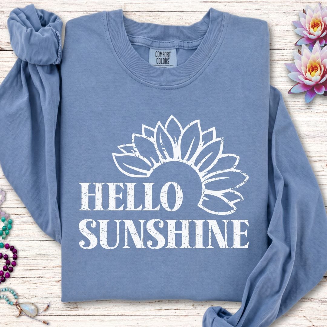Printify Long-sleeve Hello Sunshine Long Sleeve Tee Blue Jean / S