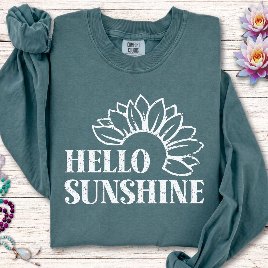 Printify Long-sleeve Hello Sunshine Long Sleeve Tee Blue Spruce / S