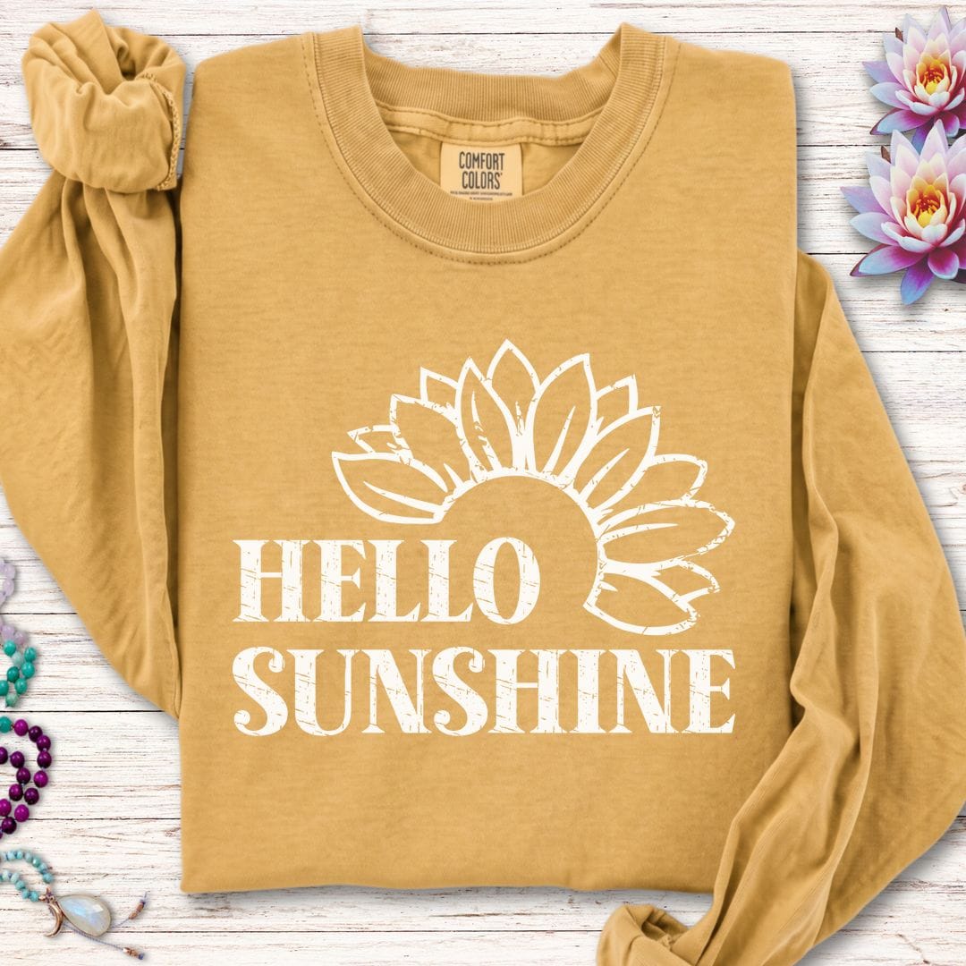 Printify Long-sleeve Hello Sunshine Long Sleeve Tee Mustard / S