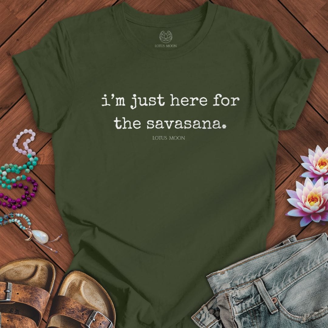 Here For Savasana Print Tee Military Green