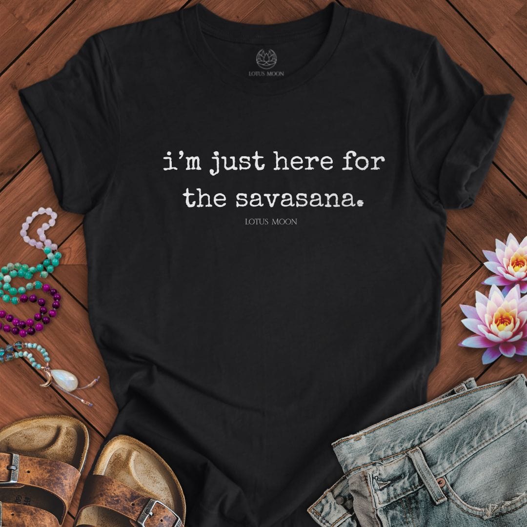 Here For Savasana Print Tee Solid Black Blend