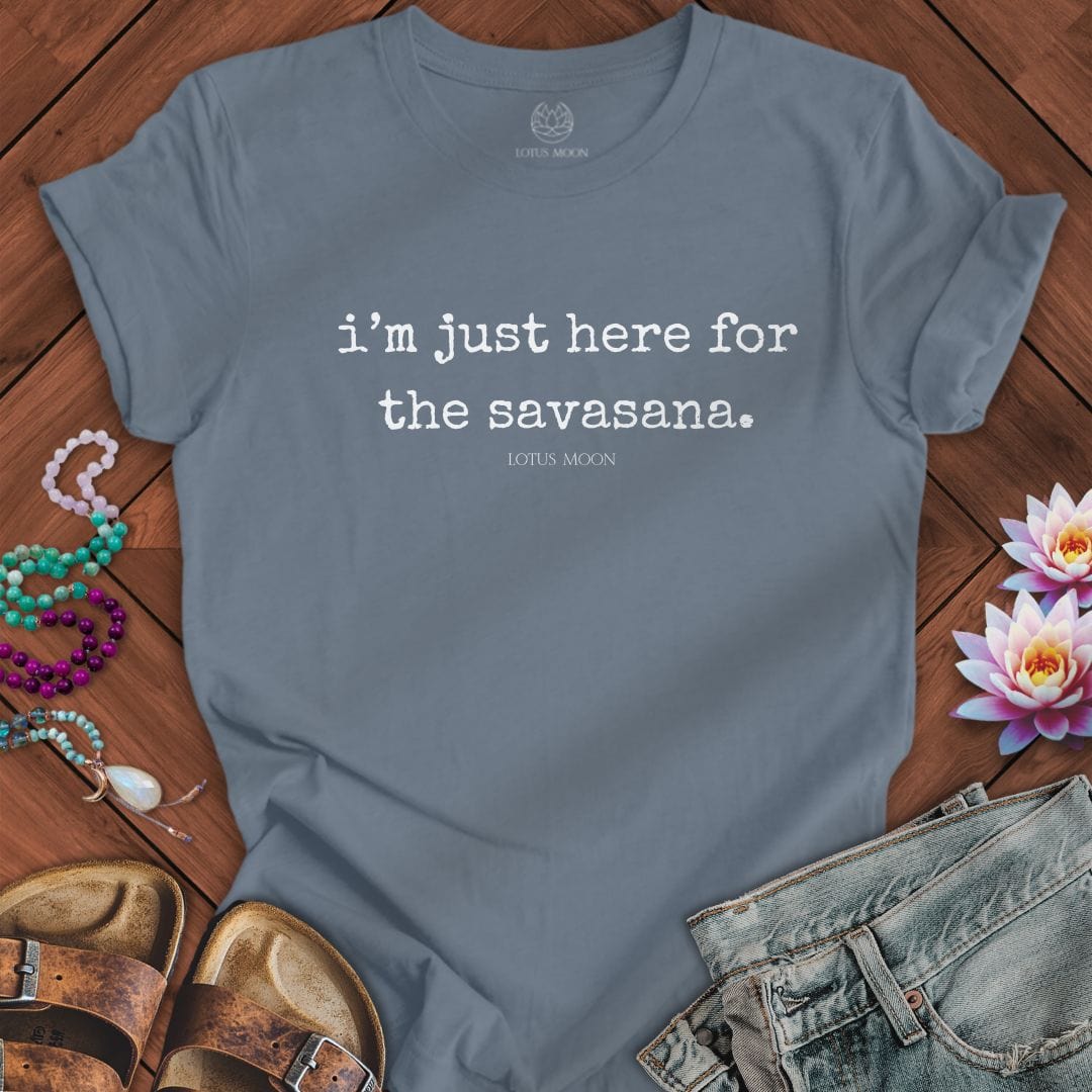 Here For Savasana Print Tee Steel Blue