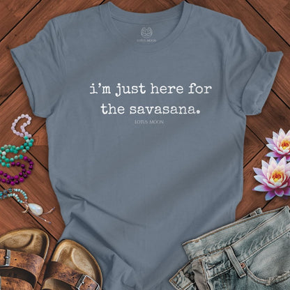 Here For Savasana Print Tee Steel Blue