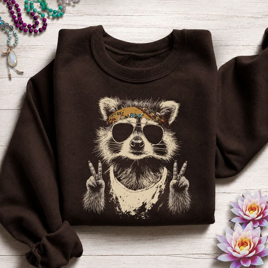 Hippie Raccoon Sweatshirt Dark Chocolate
