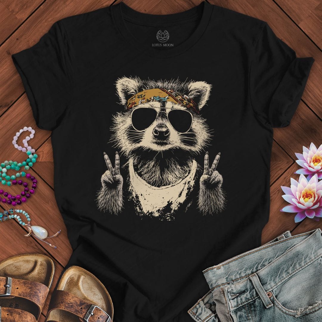 Printify T-Shirt Hippie Raccoon Tee Black Heather / S