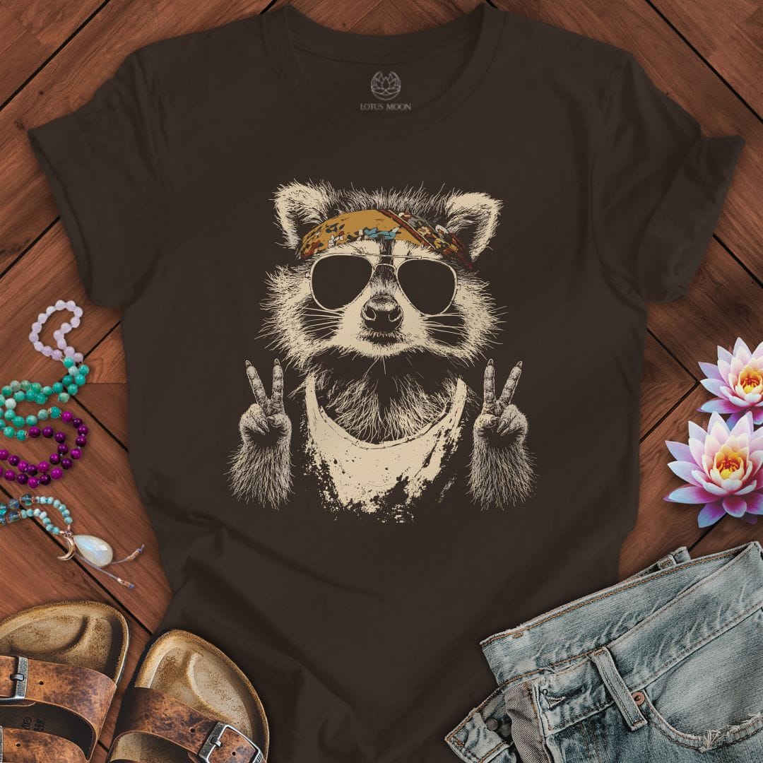 Printify T-Shirt Hippie Raccoon Tee Heather Brown / S