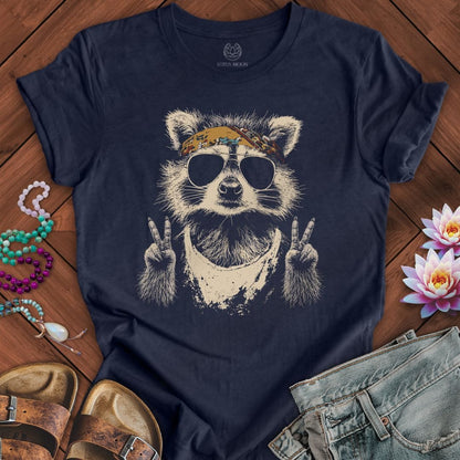 Printify T-Shirt Hippie Raccoon Tee Heather Midnight Navy / S