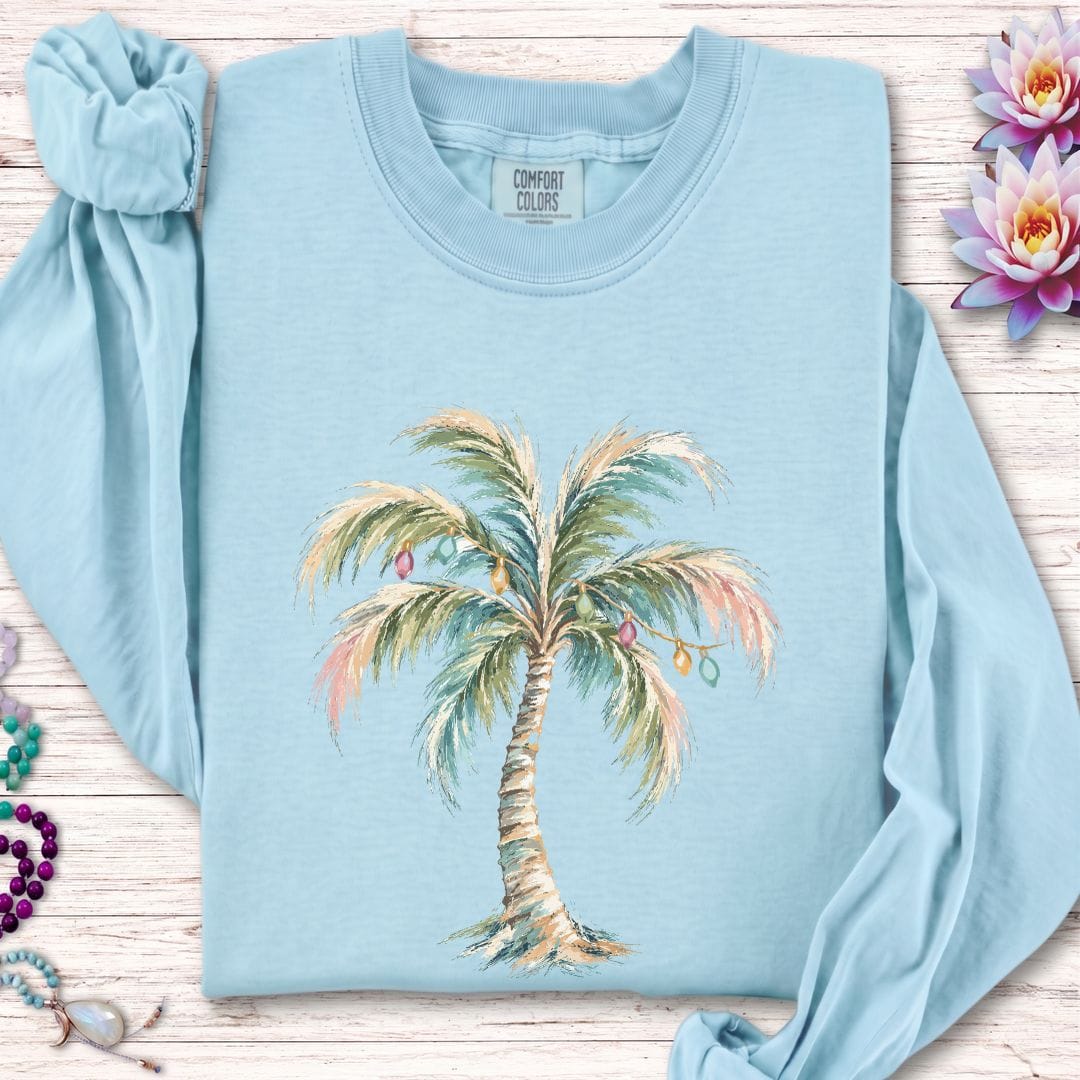 Holiday Palm Long Sleeve Tee Chambray
