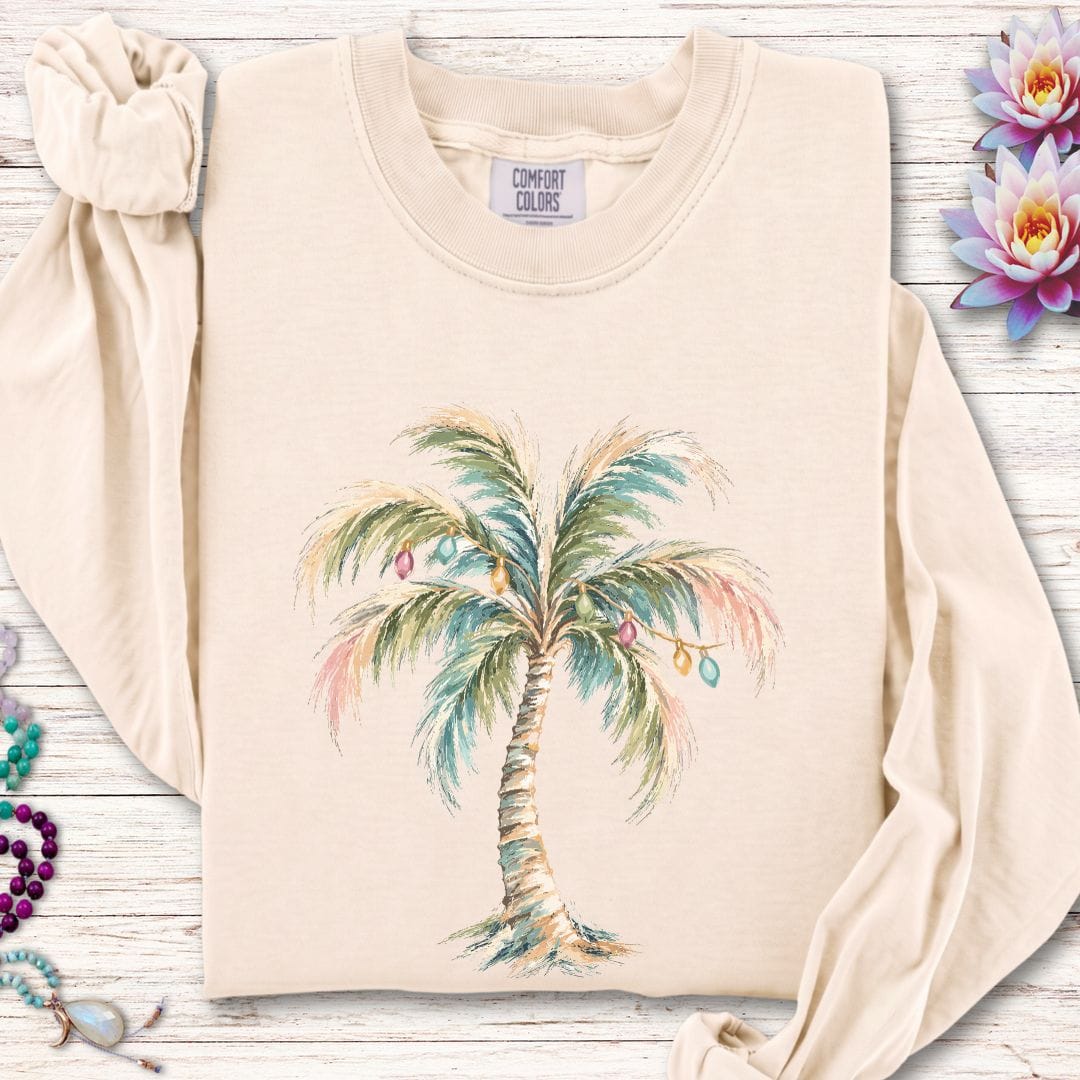 Holiday Palm Long Sleeve Tee Ivory