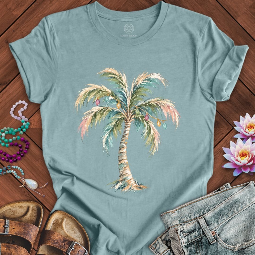 Holiday Palm Tee Heather Blue Lagoon