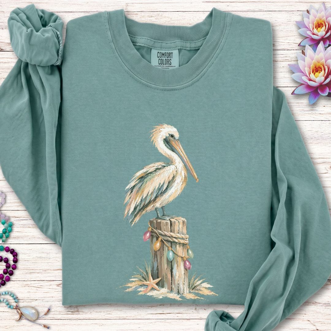 Holiday Pelican Long Sleeve Tee Light Green