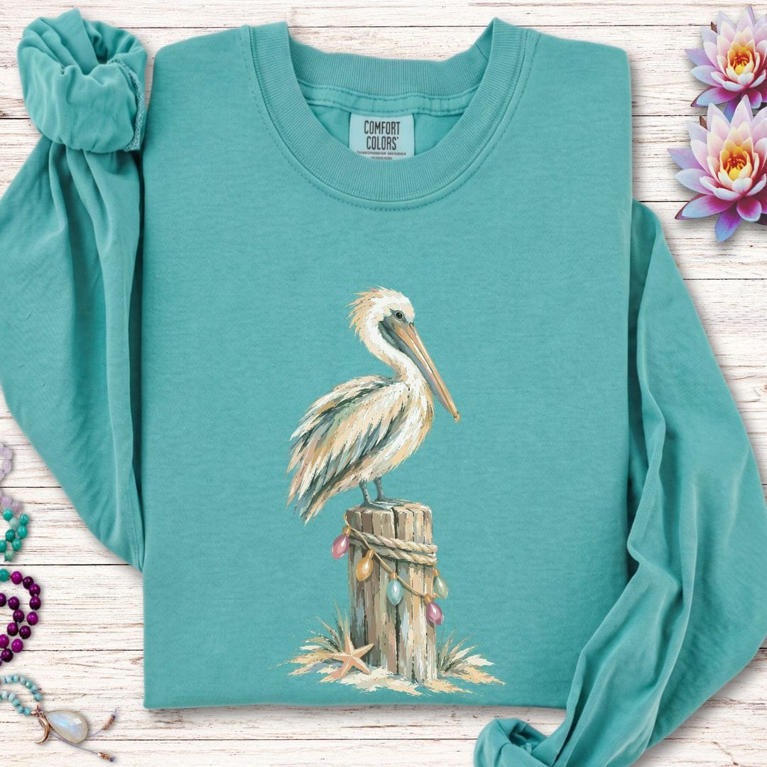 Holiday Pelican Long Sleeve Tee Seafoam