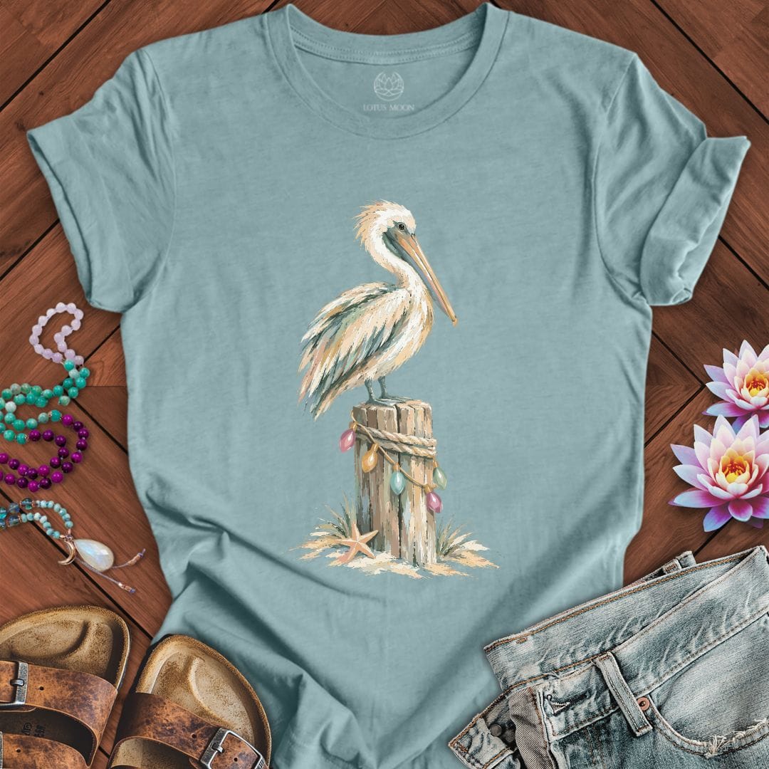 Holiday Pelican Tee Heather Blue Lagoon