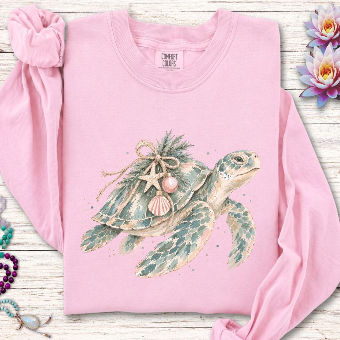 Holiday Sea Turtle Long Sleeve Tee Blossom