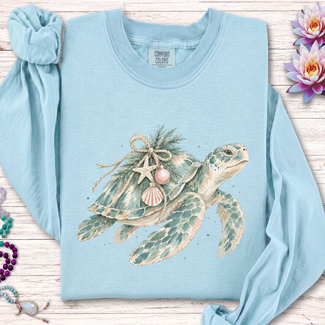Holiday Sea Turtle Long Sleeve Tee Chambray