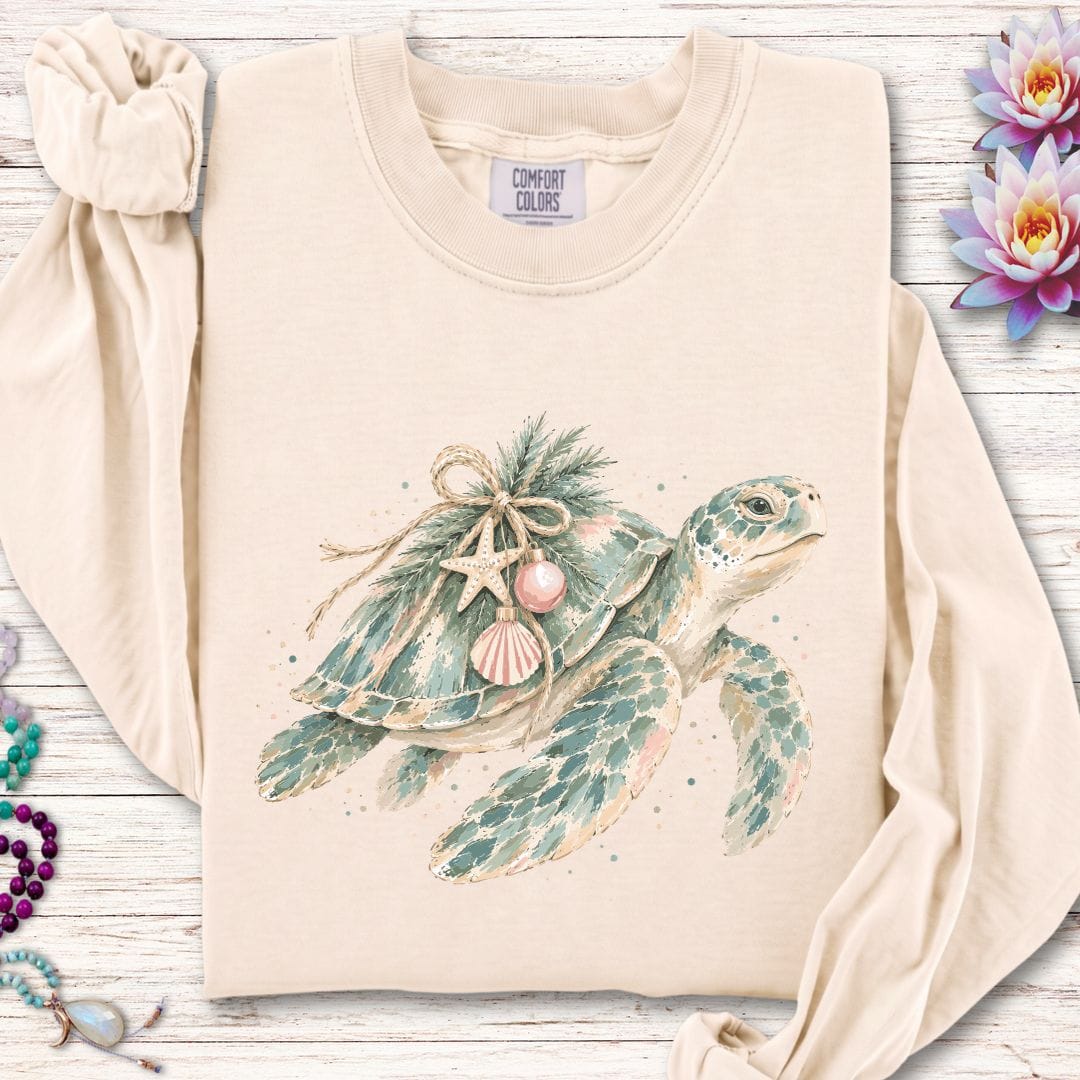 Holiday Sea Turtle Long Sleeve Tee Ivory