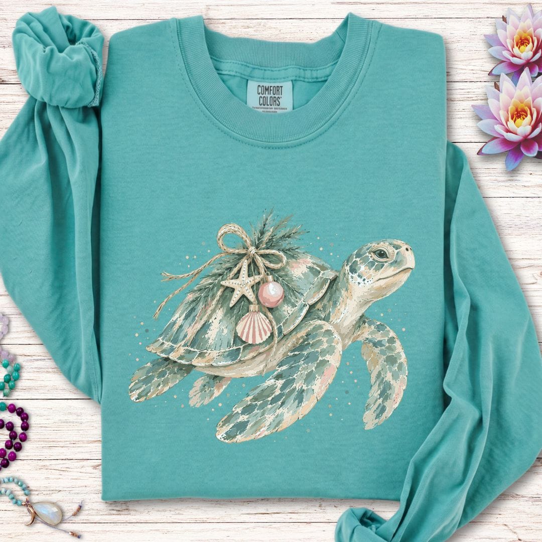 Holiday Sea Turtle Long Sleeve Tee Seafoam