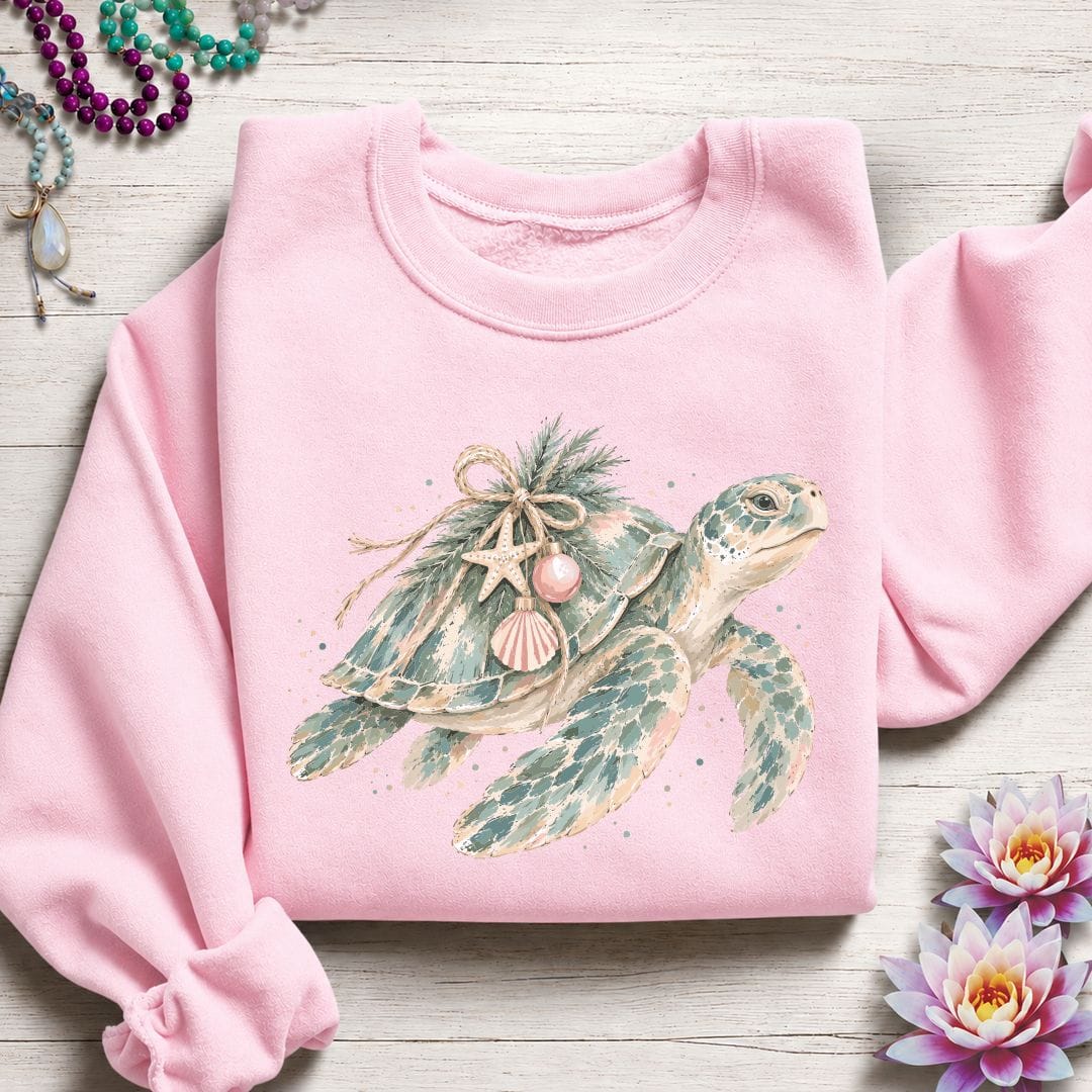 Printify Sweatshirt Holiday Sea Turtle Sweatshirt Light Pink / S