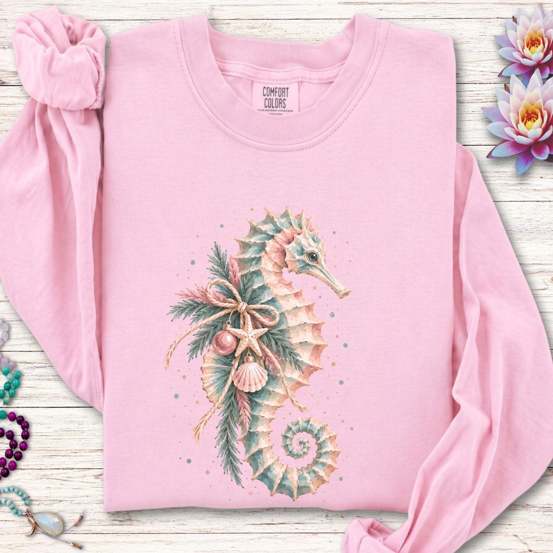 Holiday Seahorse Long Sleeve Tee Blossom