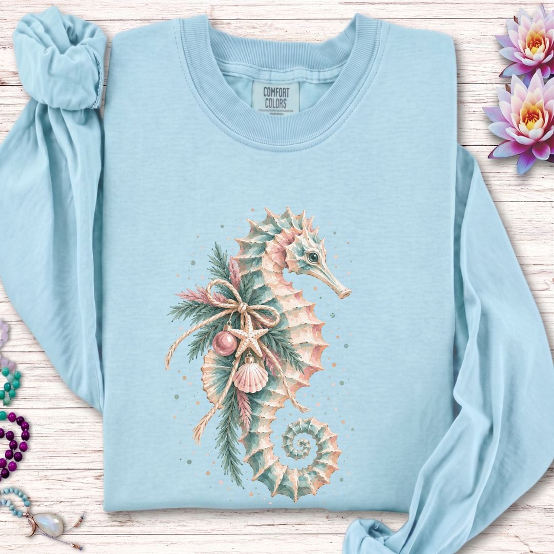 Holiday Seahorse Long Sleeve Tee Chambray