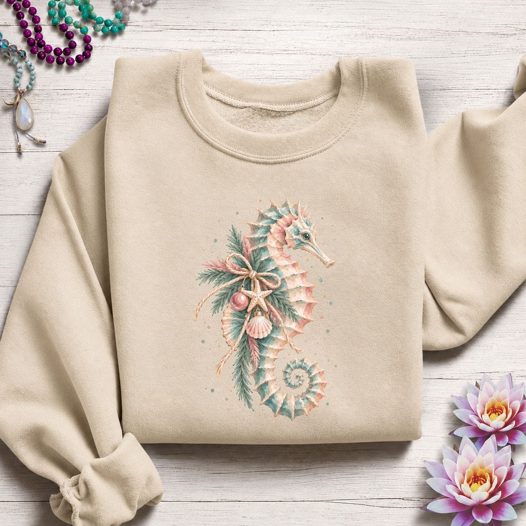 Printify Sweatshirt Holiday Seahorse Sweatshirt Sand / S