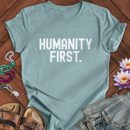 Humanity First Tee Heather Blue Lagoon